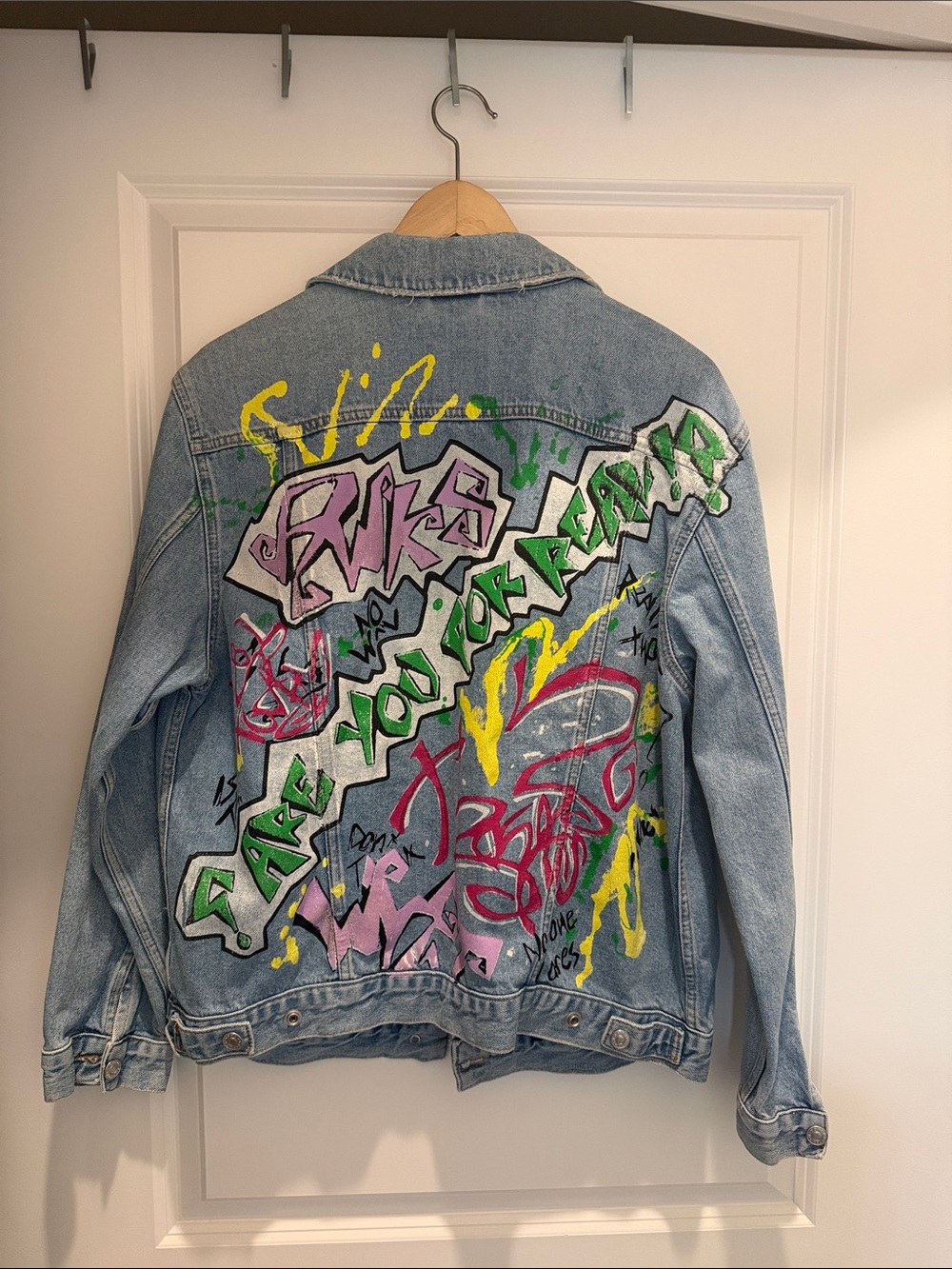 Topshop Jean jacket with graffiti on the back